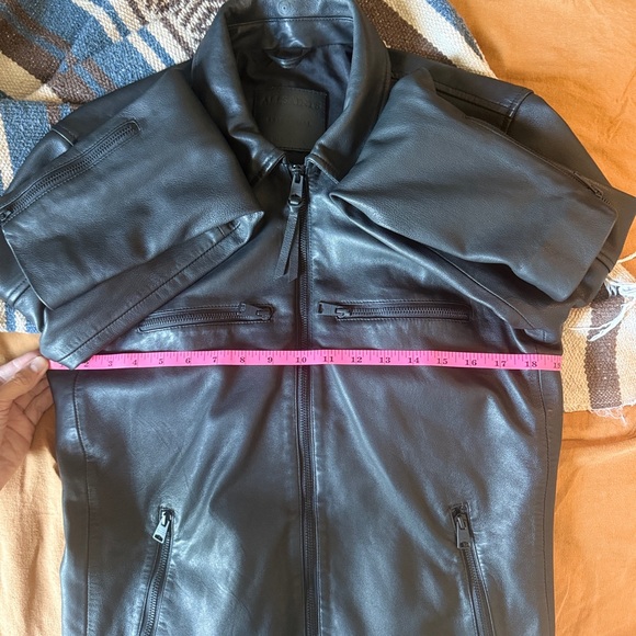 All Saints Black Leather Shirt Jacket - Picture 3 of 7